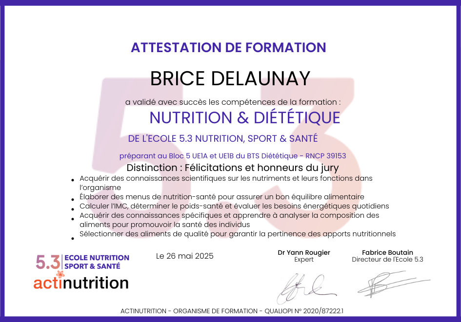 Certification coach en nutrition et diététique